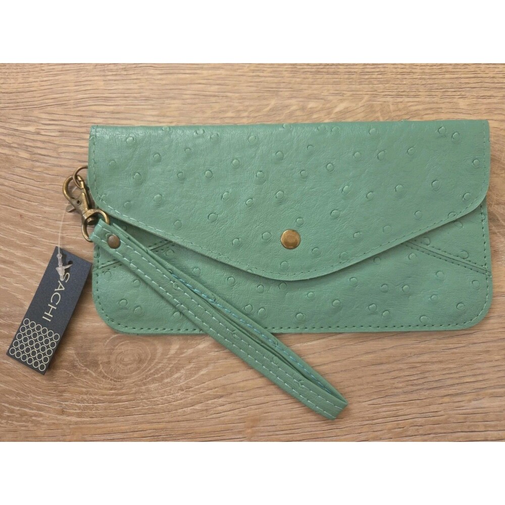Sachi Wristlet Wallet Green Faux Leather Key ID Credit Card Holder Case Purse W